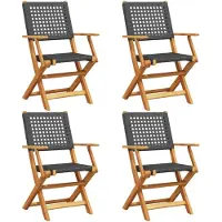 vidaXL Gartenstühle 4 Stk. Klappbar Schwarz Poly Rattan & Massivholz