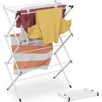 Relaxdays Wäscheständer, klappbar, 11 Stangen, HBT 104x73x38 cm, innen, Metall, platzsparender Turmwäscheständer, weiß