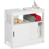 Relaxdays Waschbeckenunterschrank, 2 Fächer, Schiebetüren, Siphon-Ausschnitt, Badunterschrank, HBT: 60,5x60x30cm, weiß
