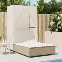 vidaXL "2026 Aktion"Doppel-Sonnenliege/Sonnenliege HOMMIE - Gartenliege - Gartenmöbel - mit Dach und Vorhängen Beige Poly Rattan - 104x197x193 cm DEMöbel 5495542