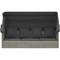 vidaXL "Winter Sale" Gartenliegen - Grau Outdoor-Loungebett mit Dach und Kissen Grau Poly Rattan DE8915307