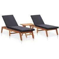 The Living Store Sonnenliegen 2 Stk. mit Tisch Poly Rattan und Massivholz Akazie