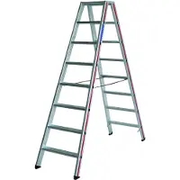 Hymer Stufenstehleiter, beidseitig begehbar, 2x6 Stufen, senkr. Höhe 1,40 m, Reichhöhe 2,92 m, Gewicht 8,2 kg