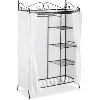 Relaxdays Metall Garderobe COUNTRY 172 x 105 x 45 cm HxBxT, Landhausstil Kleiderschrank mit Stoffvorhang, schwarz-weiß