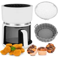 4Swiss Heißluftfritteuse ABB-G24 Pure Glass 3L Weiß Air Fryer mit Glasschublade, 1200W, Touchscreen, fettfrei, energiesparend, spülmaschinengeeignet