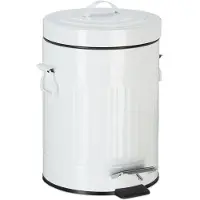 Relaxdays Treteimer Vintage, Abfalleimer für Küche oder Bad, aus Metall, mit Tretfunktion, Kosmetikeimer, 5 Liter, Weiß