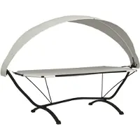 Syfax Outdoor-Loungebett mit Dach Creme Stahl und Oxford-Stoff