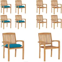 vidaXL Stapelbare Gartenstühle mit Kissen 4 Stk. Massivholz Teak - Gartenstuhl - Gartenstühle - Holzstuhl - Holzstühle