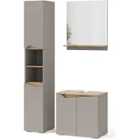 Vicco Badmöbel-Set Marelle Greige 3 Teile, mit Hochschrank, Model 47698