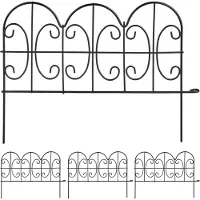 Relaxdays Beeteinfassung zum Stecken, 4 Zaunelemente, HxB: 28,5 x 39 cm, Metall, Beetzaun für Garten, Vintage, schwarz