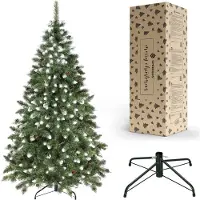 Springos Künstlicher Premium-Weihnachtsbaum 180 cm Diamantkiefer mit Kunstschnee und echten Zapfen Winter-Optik Tannenbaum