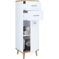 VCM Holz Kommode | schmales Sideboard mit einer Drehtür und zwei Schubladen| Maße ca. H. 97 x B. 32 x T. 28 cm - Lindas