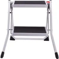 MSV Klapptritt Trittleiter Haushaltsleiter ca. 49 x 49 x 45 cm, belastbar bis 150kg, 2 große Stahl-Stufen mit Anti-Rutsch-Matten (schwarz)