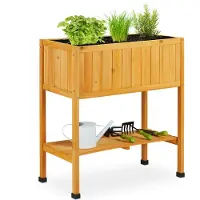 Relaxdays Hochbeet Holz, Pflanzbeet auf Stelzen, HBT: 80,5 x 74 x 38 cm, Garten, Balkon & Terrasse, mit Folie, orange