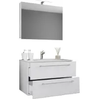 VCM 3-tlg. Waschplatz Waschtisch | Waschbecken Unterschrank Breite 80 cm | Badmöbel Set hängend mit zwei Schubladen Spiegelschrank | Badinos