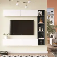 Rebecca Mobili Wohnwand Tamael 143,5x169x26 Spanplatte Weiß Dunkelgrau Modern SET 3 stk