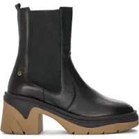 MACIEJKA Damen Stiefeletten aus Naturnarbenleder Schwarz Dunkelbeige mit 8 cm Absatz und 3 cm Plateau
