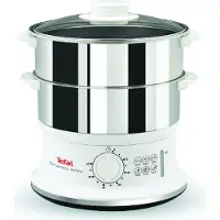 Tefal Dampfgarer "Convenient Series", weiß, B:29,5cm H:25,8cm T:29,5cm Ø:24cm, Dampfgarer, 2 Edelstahlbehälter, 6 L, Ø 24cm, Timer, Abschaltautomatik, VC1451, Dampfgarer