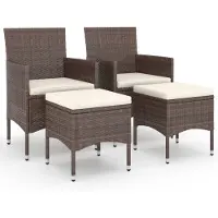 Syfax 4-tlg. Gartenstuhl und Hocker Set Poly Rattan Braun