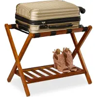 Relaxdays Kofferständer klappbar, Kofferhocker Holz, HBT 54,5 x 66 x 44,5 cm, 2 Ablagen, Kofferaufbewahrung Hotel, natur