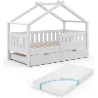 VitaliSpa Hausbett Design Weiß 80x160 cm mit Gästebett und Matratze, Model 36237