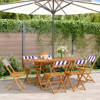 vidaXL "im Angebot" Gartenstühle 6 Stk. - bis 150 kg - Klappbar Blau und Weiß Stoff und Massivholz - Stapelsessel CC9594