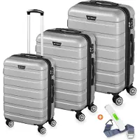 Veska Hartschalenkoffer Kofferset 3 teilig mit TSA Zahlenschloss 4 Rollen ABS-Hartschale, Reisekoffer Trolley Rollkoffer Koffer - silber
