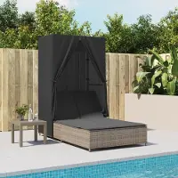 Prolenta Maison Exclusive - Doppel-Sonnenliege mit Dach und Vorhängen Grau Poly Rattan
