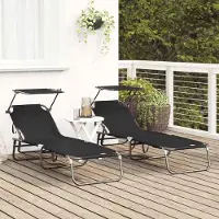 vidaXL "Liegestuhl HOMMIE - Gartenliege - lappbare Sonnenliege - 2 pcs Schwarz 190x57x81 cm Oxford - 190x57x81 cm NeuMöbel 7509251