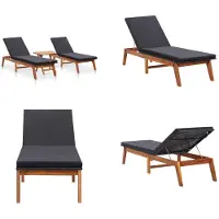 vidaXL Sonnenliegen 2 Stk. mit Tisch Poly Rattan und Massivholz Akazie - Sonnenliege - Sonnenliegen - Gartenliege - Liege