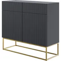 Selsey VELDIO - Sideboard 2-türig mit 2 Schubladen, Schwarz mit goldenem Metallgestell, 100 cm breit