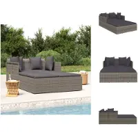 vidaXL Sonnenliege mit Kissen Grau 182x118x63 cm Poly Rattan - Gartenbetten