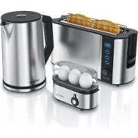 Arendo Frühstücks-Set in silber - Wasserkocher / Toaster / Eierkocher
