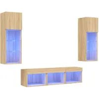 vidaXL 5-tlg. Wohnwand mit LED-Beleuchtung Sonoma-Eiche Holzwerkstoff
