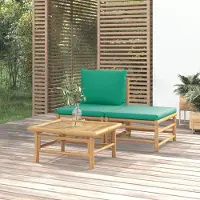 vidaXL "2026 Promotion" 3-tlg. Garten-Lounge-Set mit Grünen Kissen Bambus - Gartenstühle CC22044