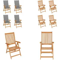 vidaXL Gartenstühle 4 Stk. mit Grauen Kissen Massivholz Teak - Gartenstuhl - Gartenstühle - Gartensessel - Klappstuhl