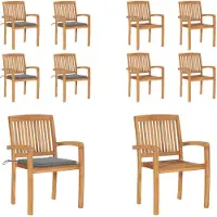 vidaXL Stapelbare Gartenstühle mit Kissen 4 Stk. Massivholz Teak - Gartenstuhl - Gartenstühle - Holzstuhl - Holzstühle