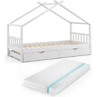 VitaliSpa Hausbett Design Weiß 90x200 cm mit Gästebett und Matratze, Model 36235