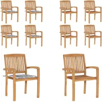 vidaXL Stapelbare Gartenstühle mit Kissen 4 Stk. Massivholz Teak - Gartenstuhl - Gartenstühle - Holzstuhl - Holzstühle