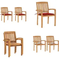 vidaXL Gartenstühle 2 Stk. mit Roten Kissen Massivholz Teak - Gartenstuhl - Gartenstühle - Holz-Gartenstuhl - Holz-Gartenstühle