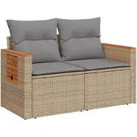 vidaXL Gartensofa mit Kissen 2-Sitzer Beige Poly Rattan