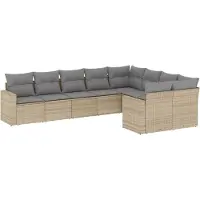 vidaXL 9-tlg. Garten-Sofagarnitur mit Kissen Beige Poly Rattan