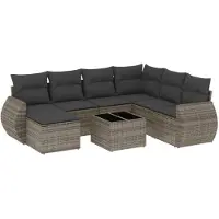 vidaXL 8-tlg. Garten-Sofagarnitur mit Kissen Grau Poly Rattan