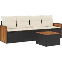 vidaXL 5-tlg. Garten-Sofagarnitur mit Kissen Schwarz Poly Rattan