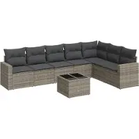 vidaXL 8-tlg. Garten-Sofagarnitur mit Kissen Grau Poly Rattan