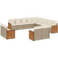 vidaXL 13-tlg. Garten-Sofagarnitur mit Kissen Beige Poly Rattan