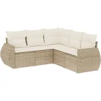 vidaXL 5-tlg. Garten-Sofagarnitur mit Kissen Beige Poly Rattan