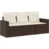 vidaXL 3-tlg. Garten-Sofagarnitur mit Kissen Braun Poly Rattan