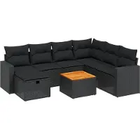 vidaXL 8-tlg. Garten-Sofagarnitur mit Kissen Schwarz Poly Rattan