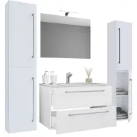 VCM 5-tlg. Waschplatz Waschtisch | Waschbecken Unterschrank Breite 80 cm | Badmöbel Set mit Schubladen Drehtüren Spiegel | Badinos